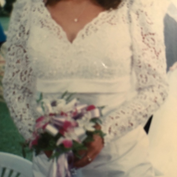 Vintage Shantung Silk w/Beaded Lace Wedding Dress S - Picture 10 of 10